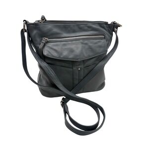 Great American Leather Works Crossbody Bag Blue Gray Multi Pocket Leather Purse